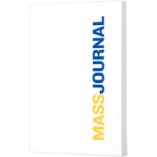 Book cover titled Mass Journal with the title in vertical blue and yellow text on a white background.