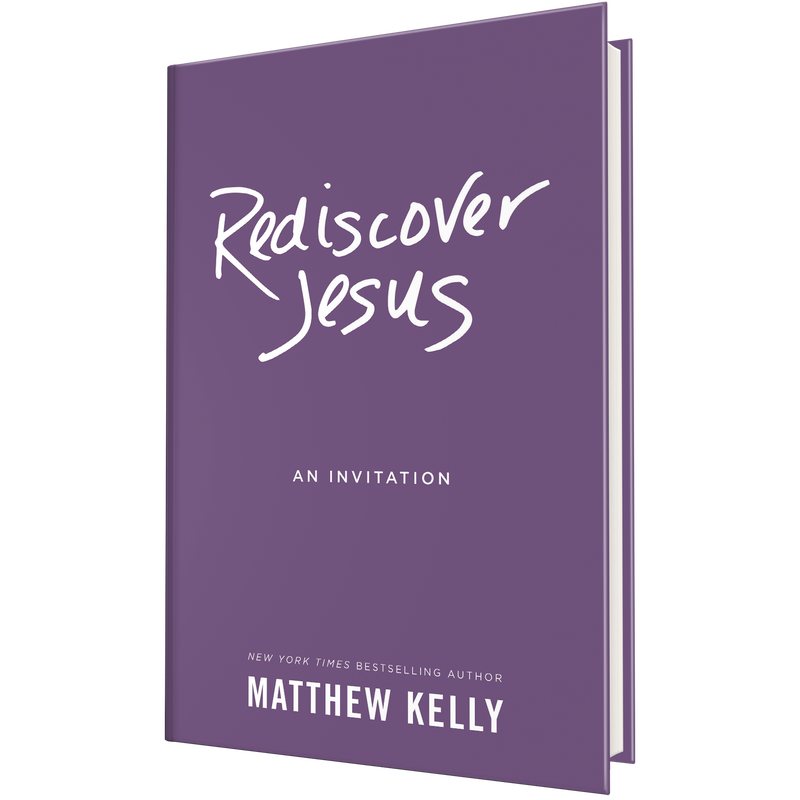 Book cover titled Rediscover Jesus: An Invitation by Matthew Kelly, featuring a purple background with white text. image number 0