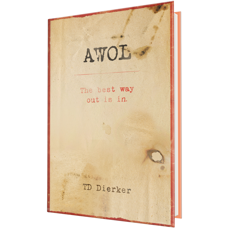 Book cover titled AWOL: The best way out is in featuring an aged, distressed paper background with black and red text. image number 0