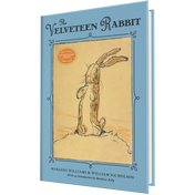 Book cover titled The Velveteen Rabbit featuring an illustration of a rabbit on a blue background.