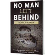 Book cover titled No Man Left Behind with a footprint on a sandy surface, featuring text in white and gold on a dark background.