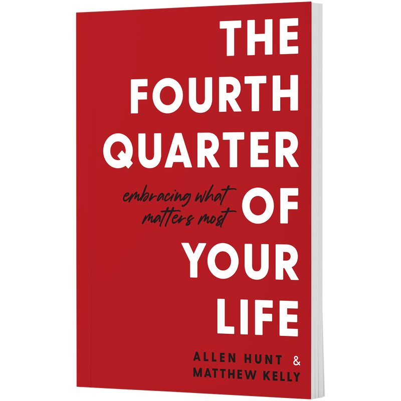 Red book cover titled The Fourth Quarter of Your Life by Allen Hunt and Matthew Kelly with the subtitle embracing what matters most. image number 0
