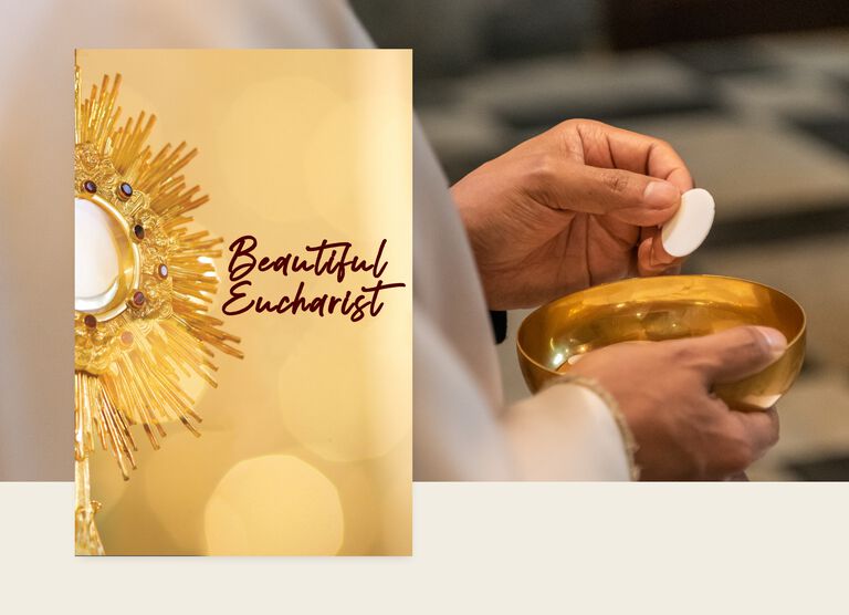 The book cover for the mindful catholic written in all caps and purple text by Dr. Gregory Bottaro sits in front of the background of a woman on the far right facing away from the camera sitting on a rock with her dark hair blowing in the wind while looking out into the ocean